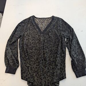 West Kei Dark Green Leopard V-Neck Blouse